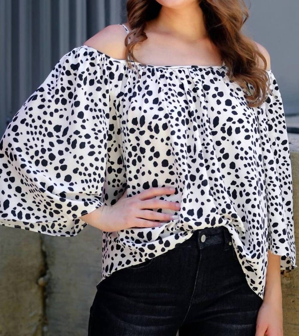 NEW JESS LEA monochrome animal print off-the-shoulder top in white black